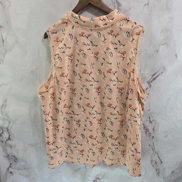 ModCloth Shirt Womens 3X Light Pink Tank Top Floral Button Up Cotton Mod Cloth - Picture 5 of 10